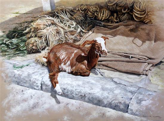 Alan M. Hunt (1947-) Kid goat on a kerbside 14 x 19in.